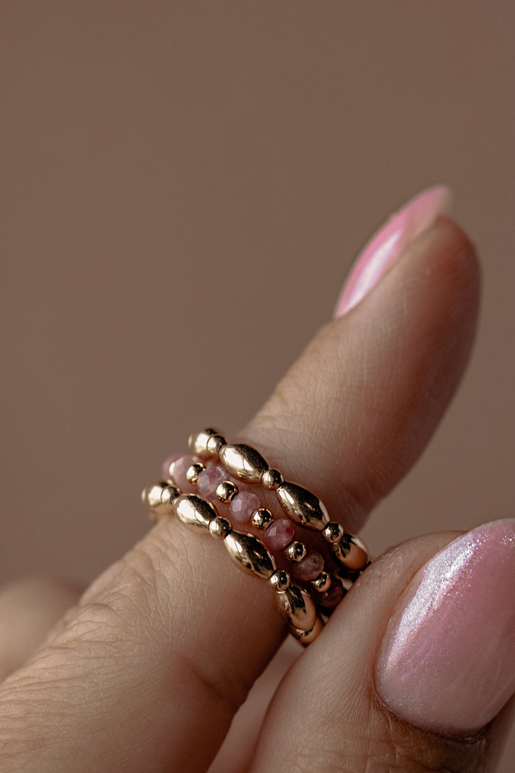 Pink Tourmaline Beaded Ring