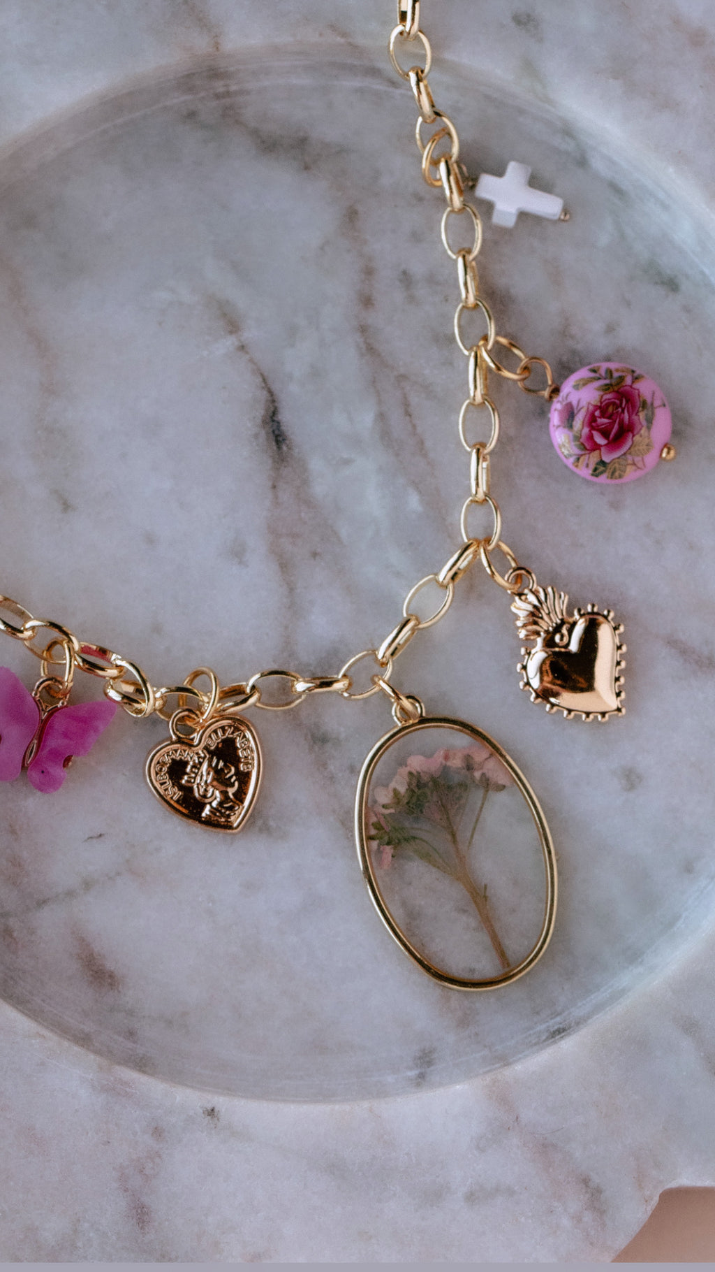 Limited Edition Charm Necklace - Pink Floral