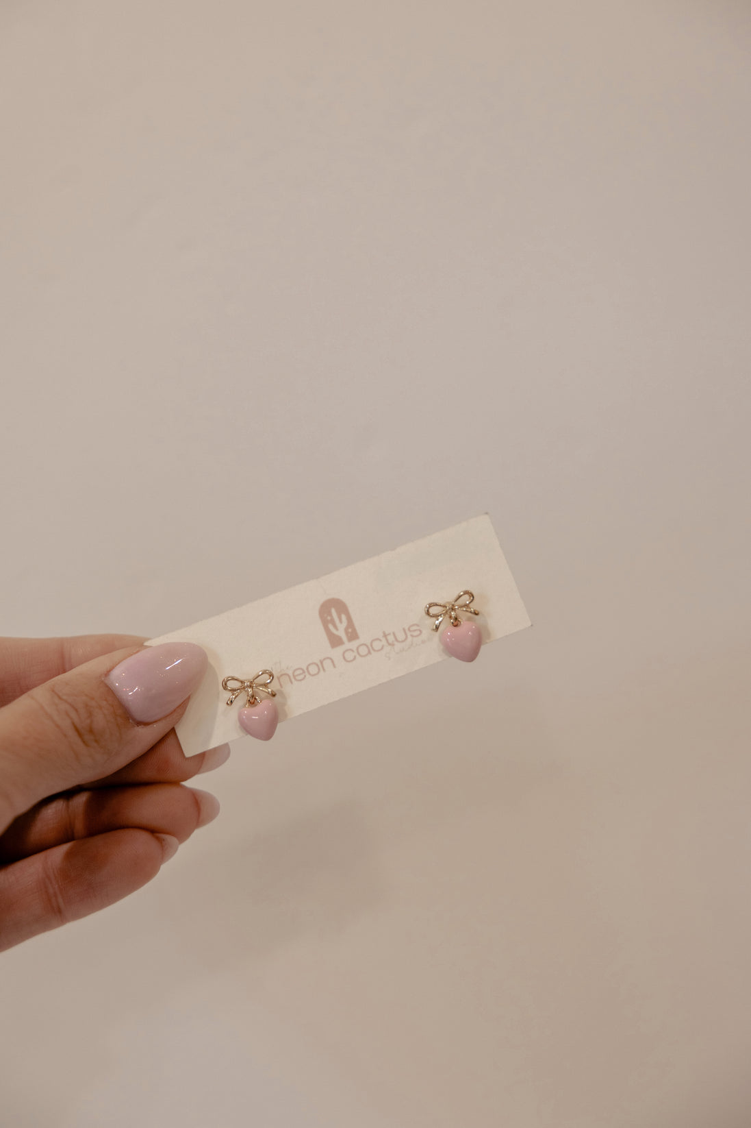 Pink Heart and Bow Studs