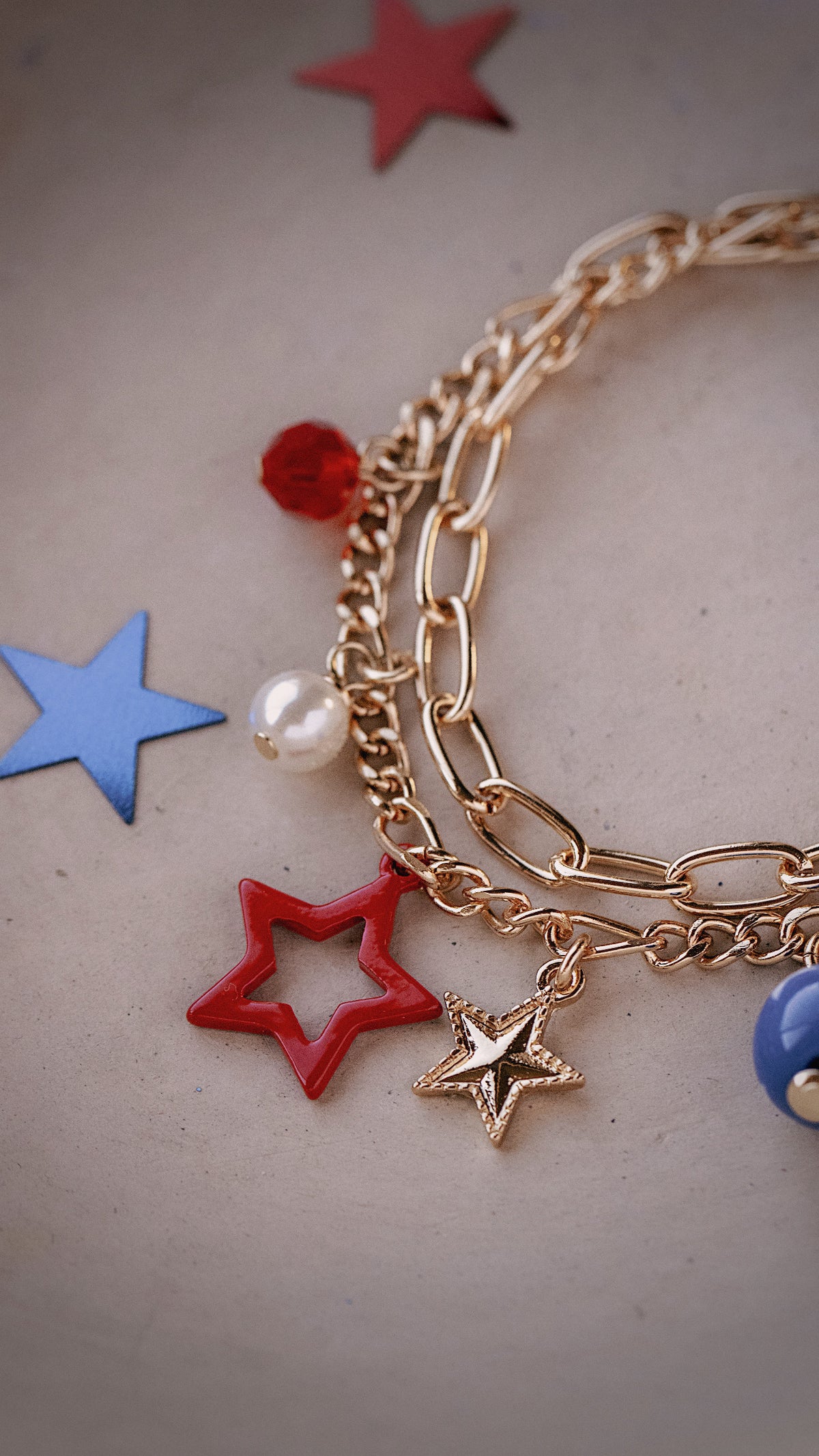 Red White and Pearls Charm Bracelet