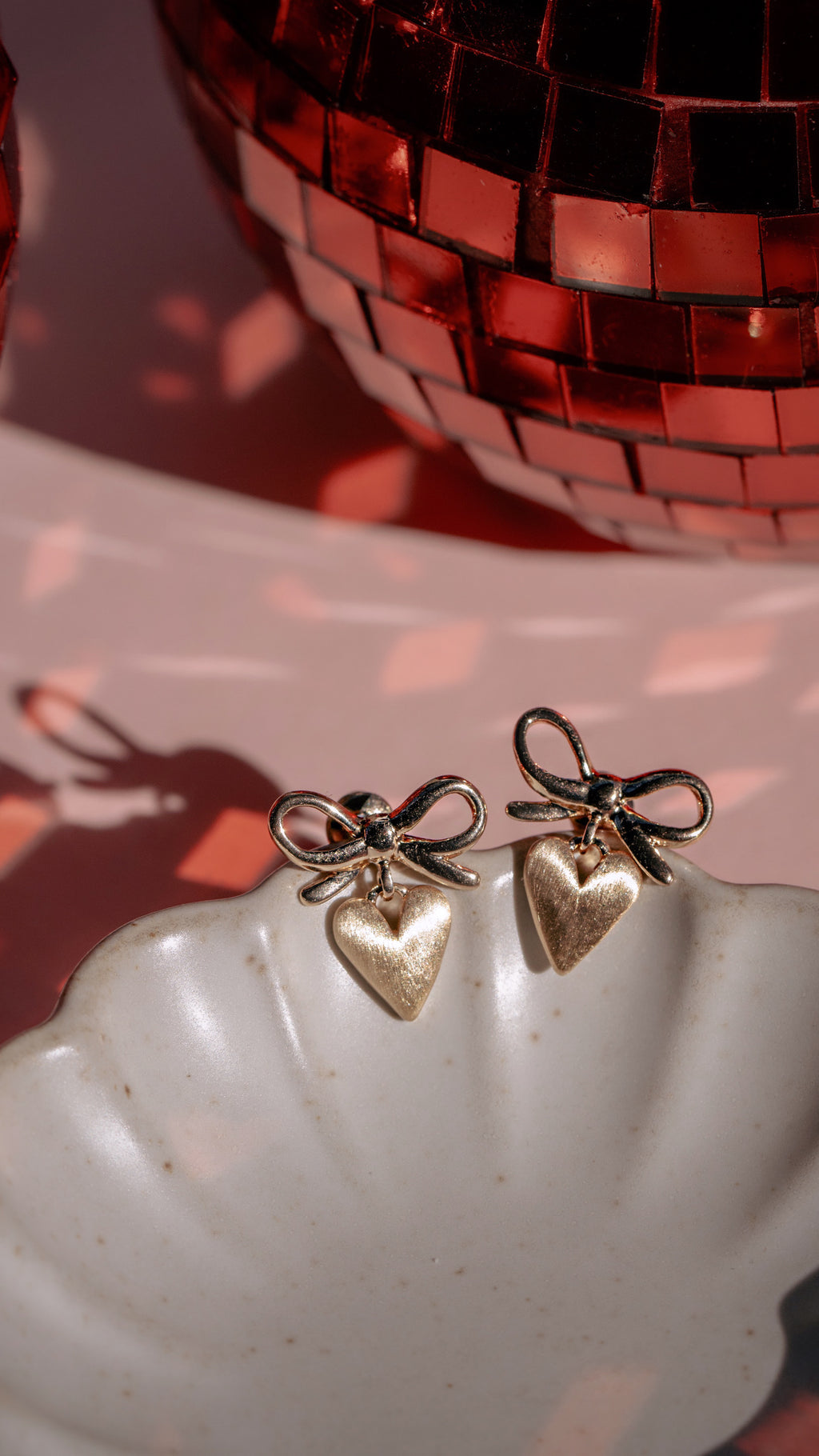 Bow and Heart Dangle Earrings