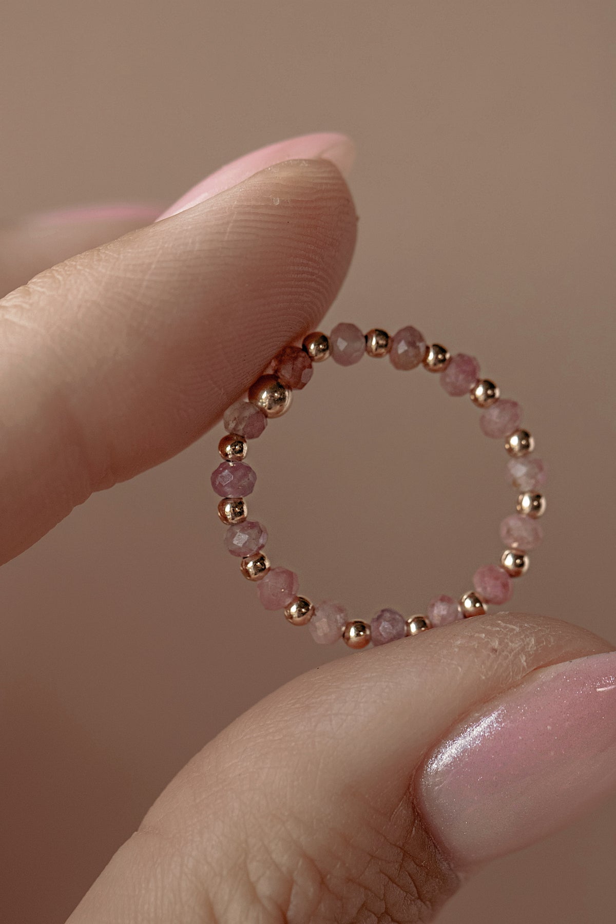 Pink Tourmaline Beaded Ring