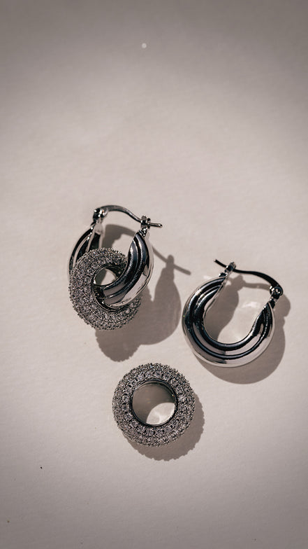 2 Way Pave Silver Hoops