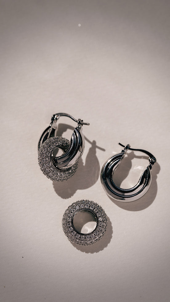 2 Way Pave Silver Hoops