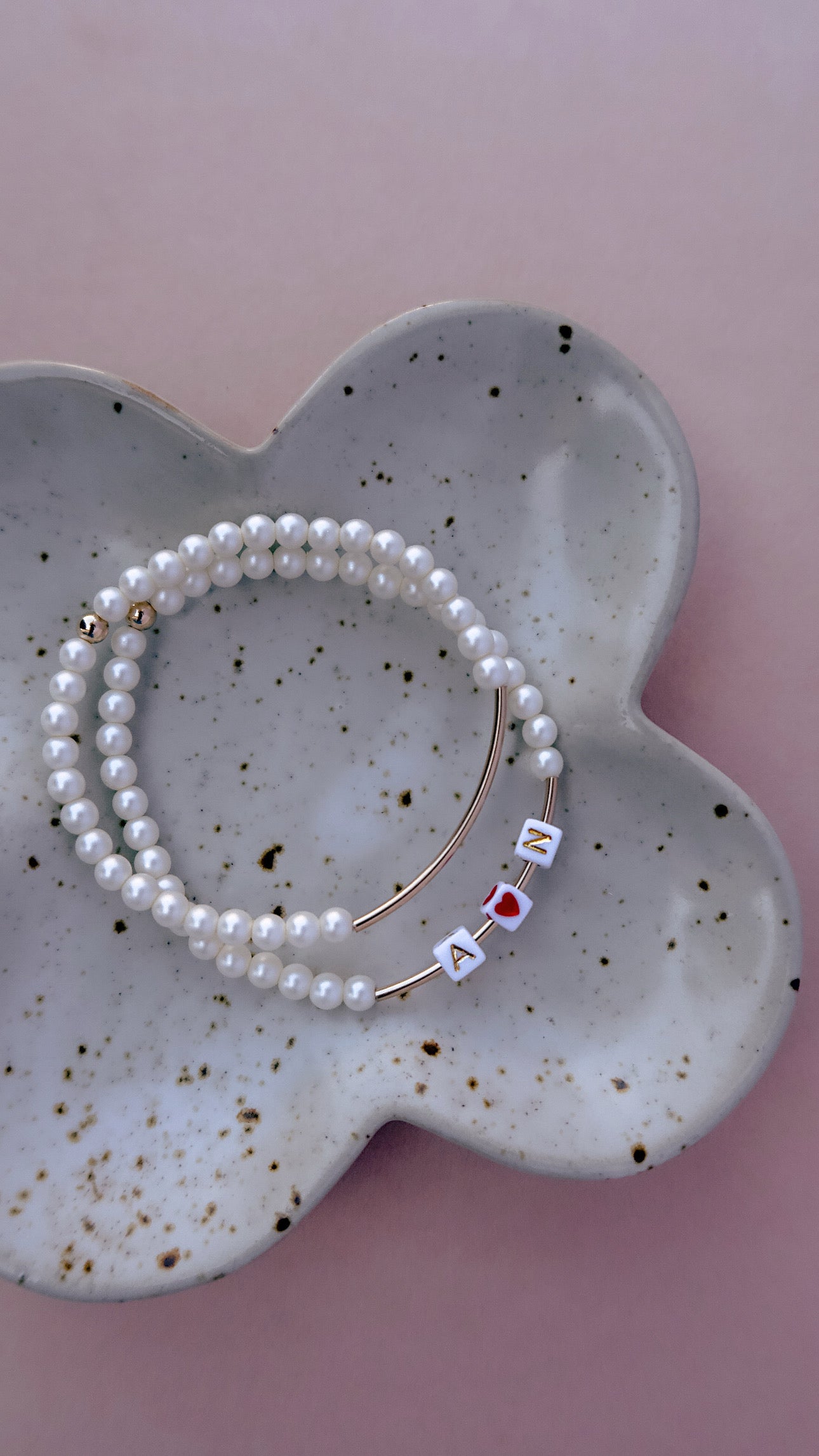 Floating Initial Pearl Bar Bracelet