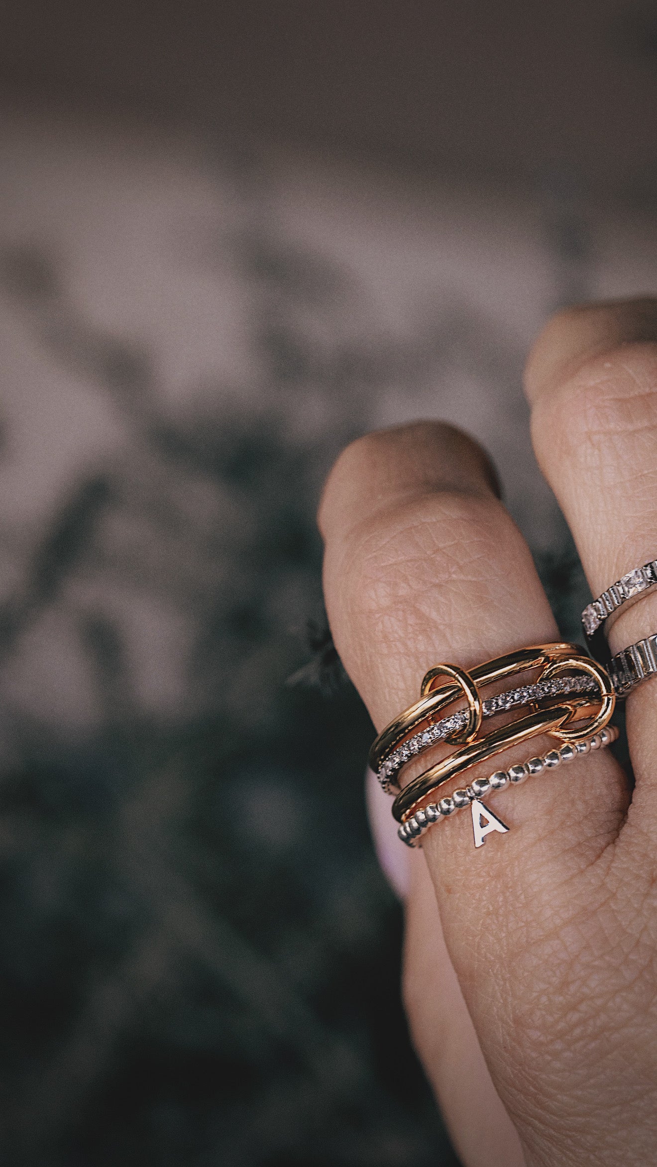 Beaded Sterling Silver Initial Ring