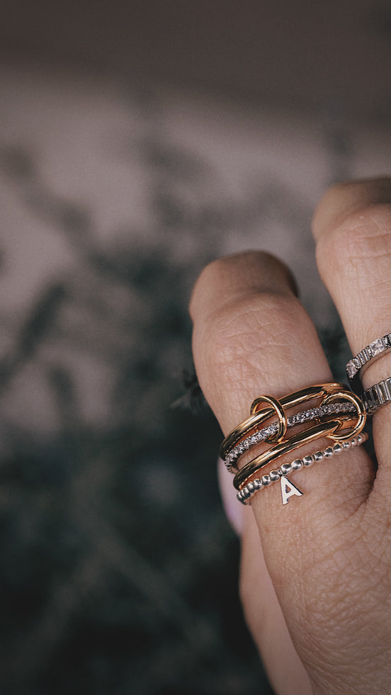 Beaded Sterling Silver Initial Ring