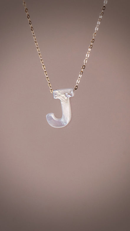 Solid Gold Mother of Pearl Initial Necklace