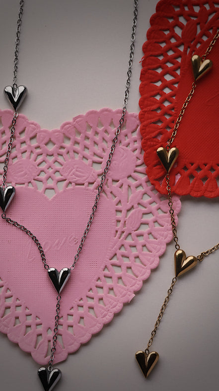 Falling Hearts Lariat Necklace