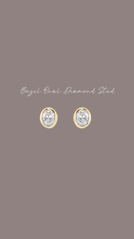 Diamond Oval Bezel Studs