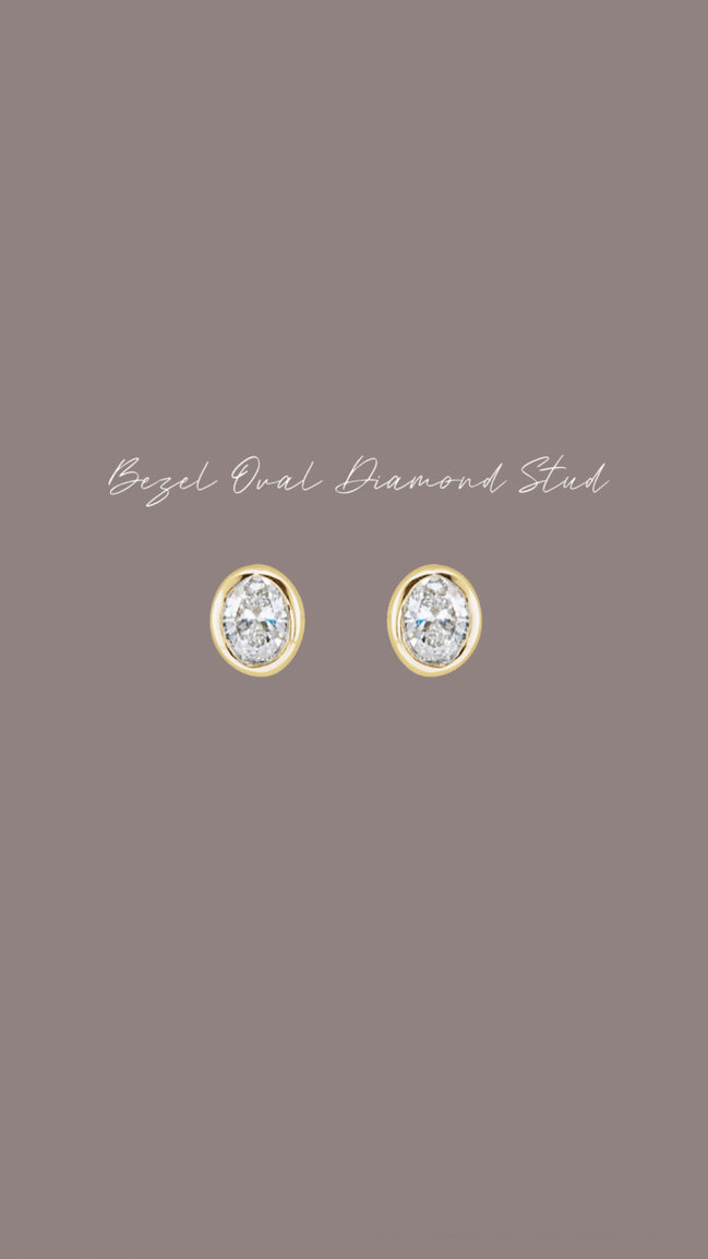 Diamond Oval Bezel Studs
