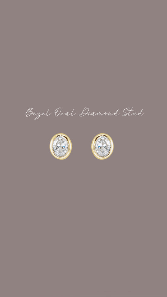 Diamond Oval Bezel Studs - The Neon Cactus Studio