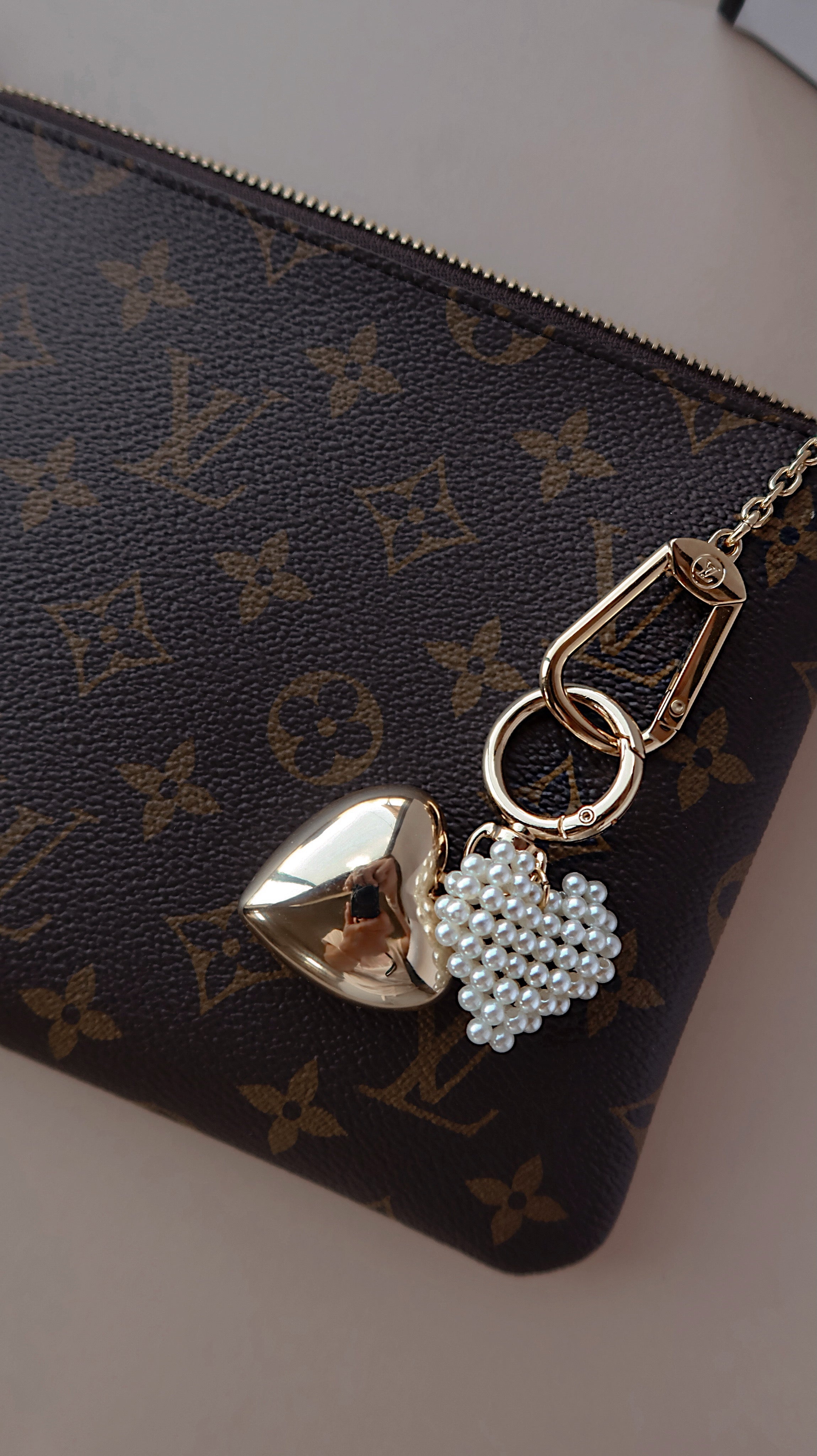 Double Puffy Heart Bag Charm Keychain