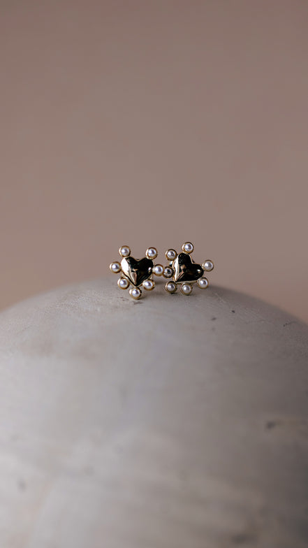 Dotted Pearl Heart Studs