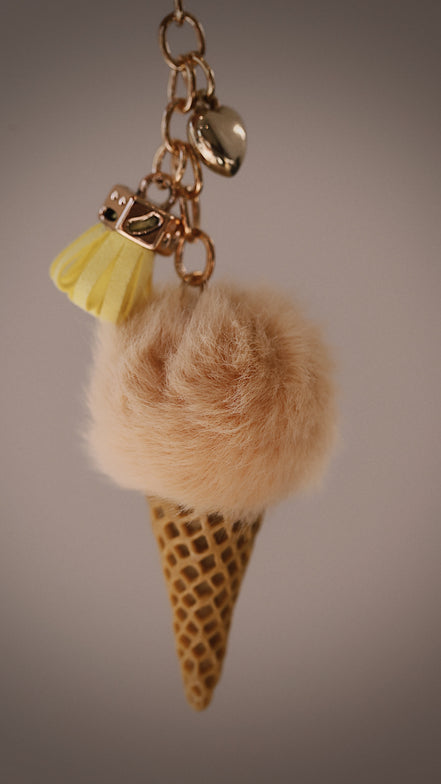 Fuzzy Ice Cream Cone Keychain
