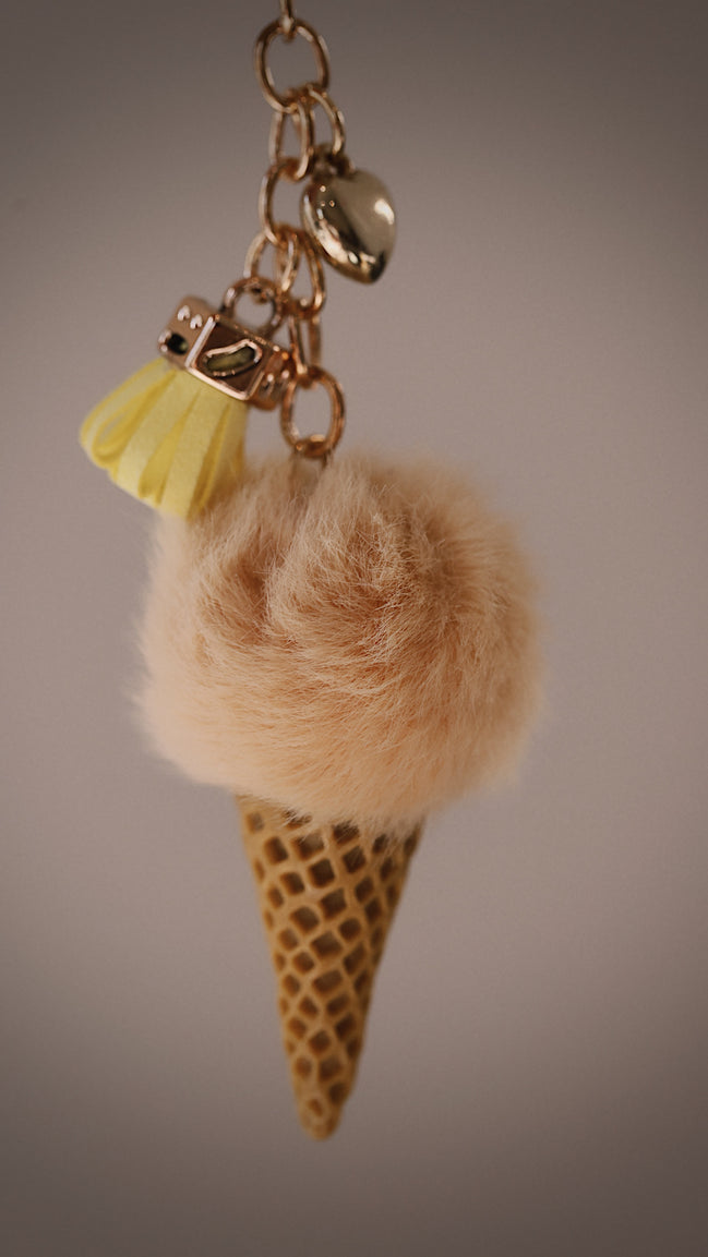Fuzzy Ice Cream Cone Keychain