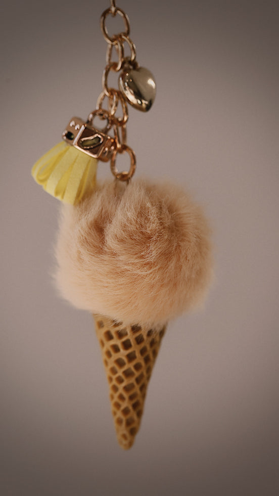Fuzzy Ice Cream Cone Keychain