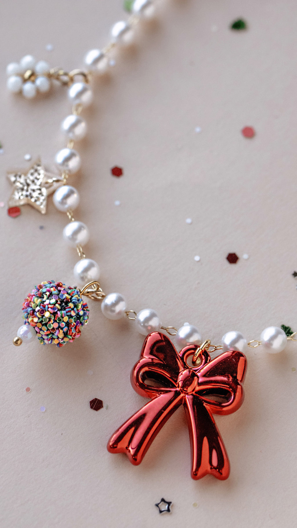 Limited Edition Christmas Charm Necklace - Red Bow