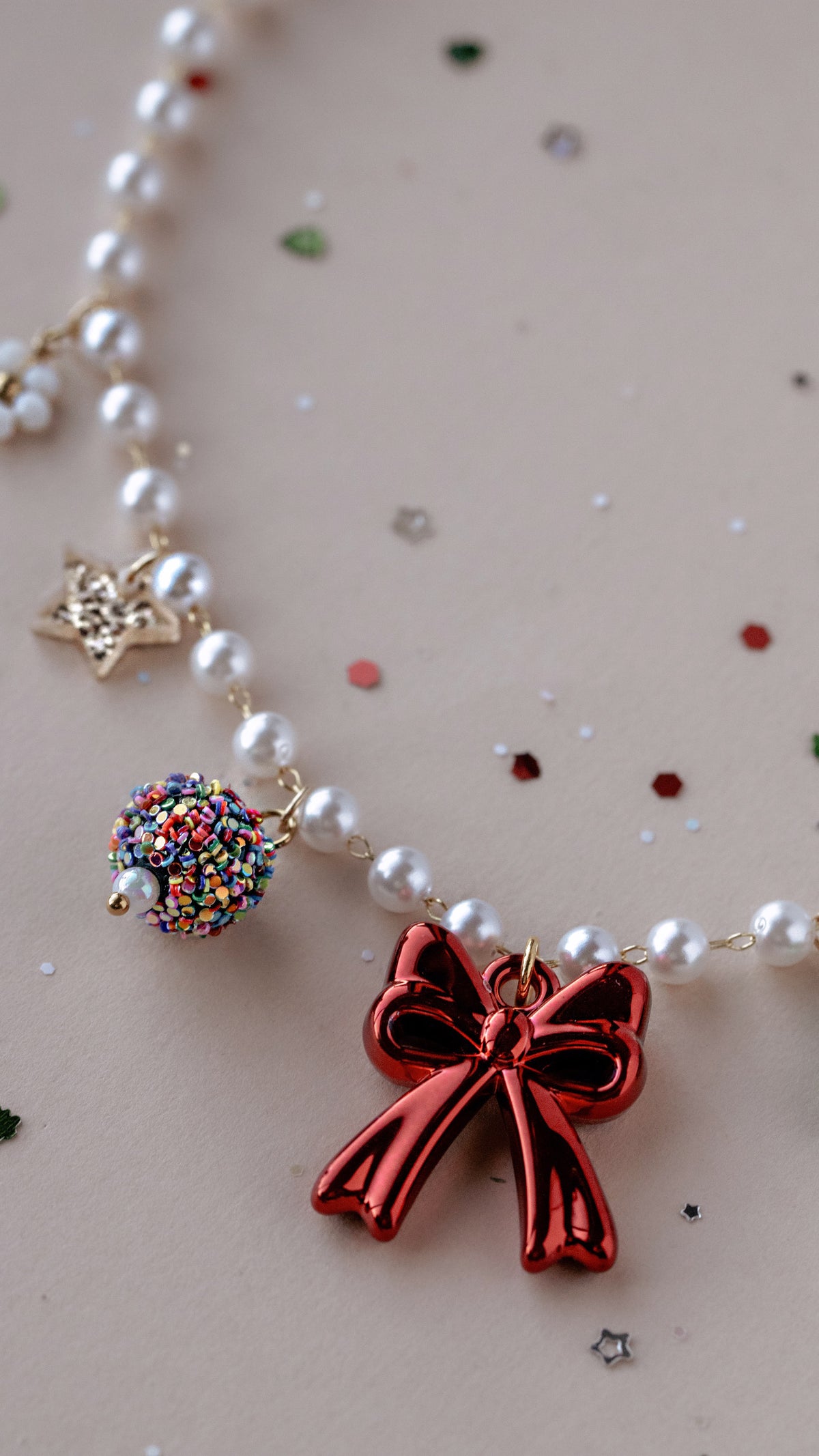 Limited Edition Christmas Charm Necklace - Red Bow