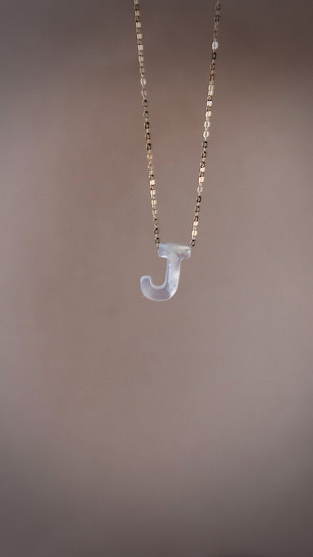 Solid Gold Mother of Pearl Initial Necklace