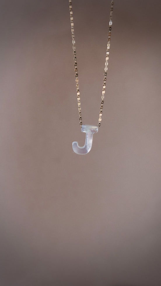 Solid Gold Mother of Pearl Initial Necklace