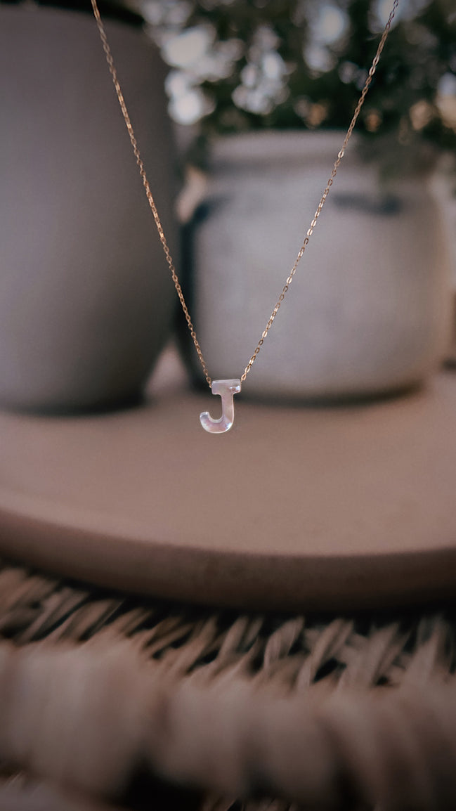 Solid Gold Mother of Pearl Initial Necklace