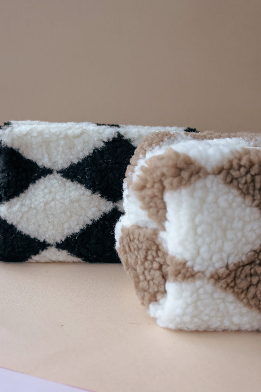 Checkered Sherpa Makeup Bag