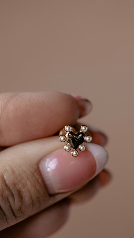 Dotted Pearl Heart Studs