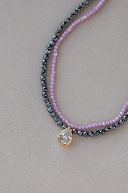 Pink Zircon Beaded Necklace