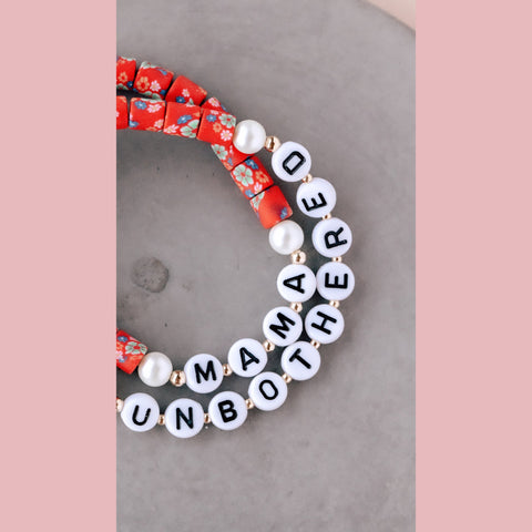 Red Floral Clay Bead Name Bracelet