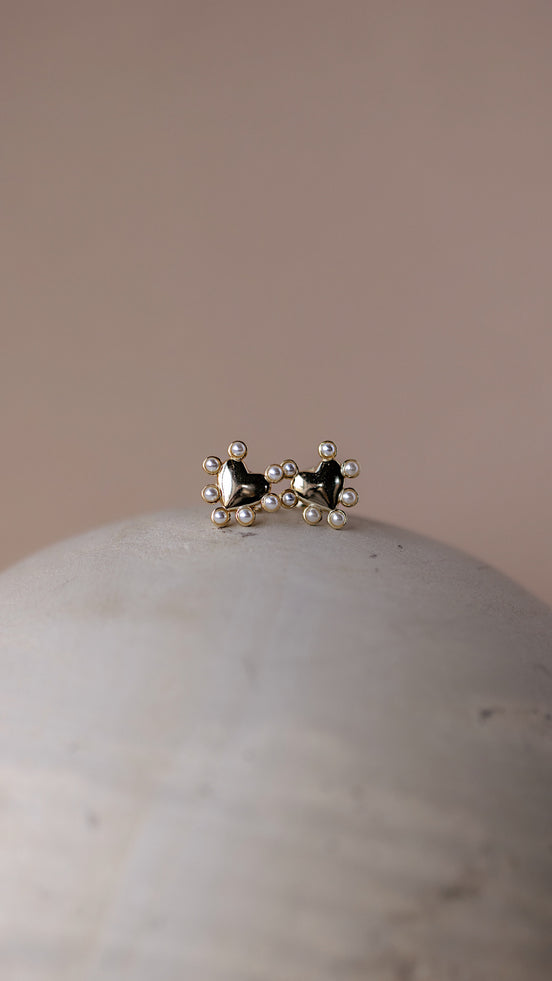 Dotted Pearl Heart Studs