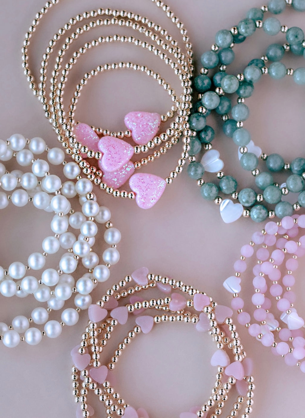 Pink Opal Hearts Bracelet