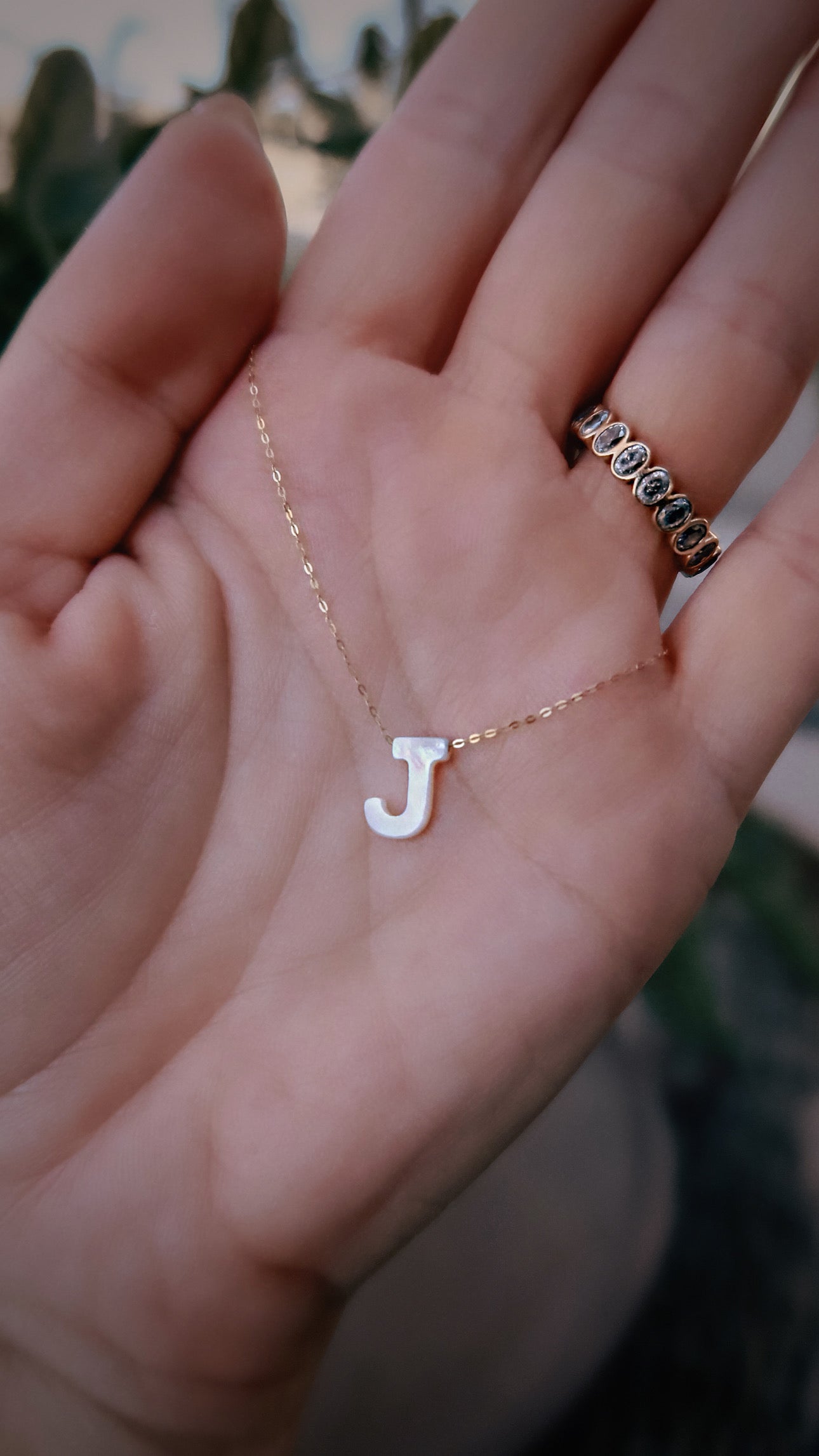 Solid Gold Mother of Pearl Initial Necklace