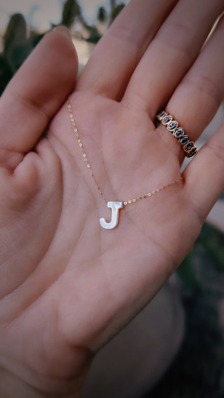 Solid Gold Mother of Pearl Initial Necklace