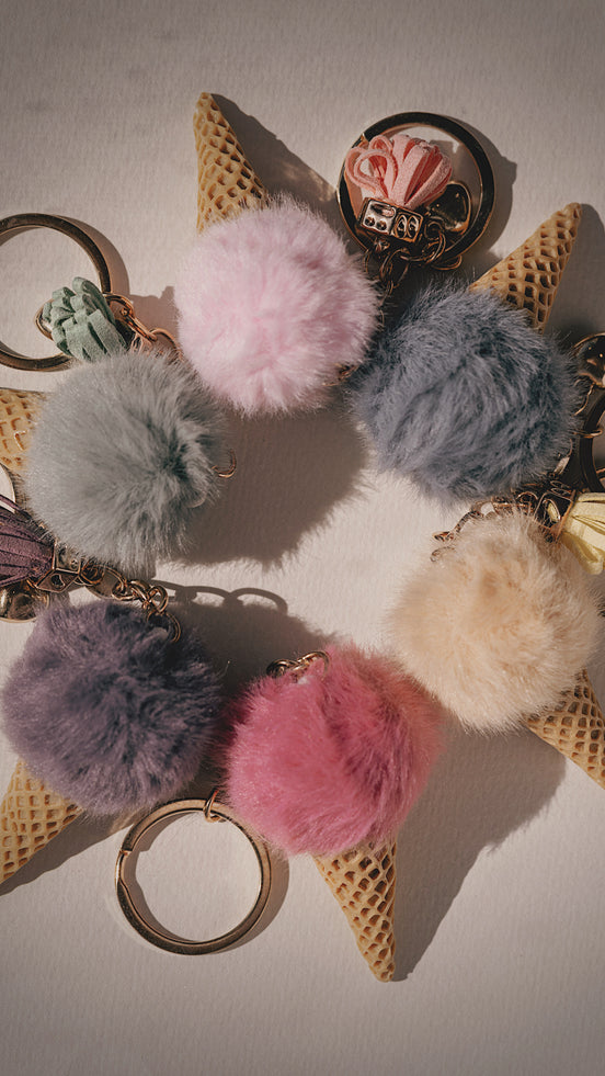 Fuzzy Ice Cream Cone Keychain