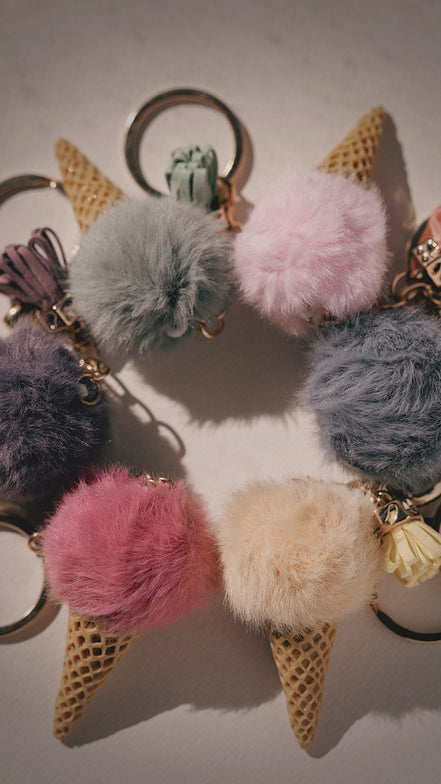 Fuzzy Ice Cream Cone Keychain