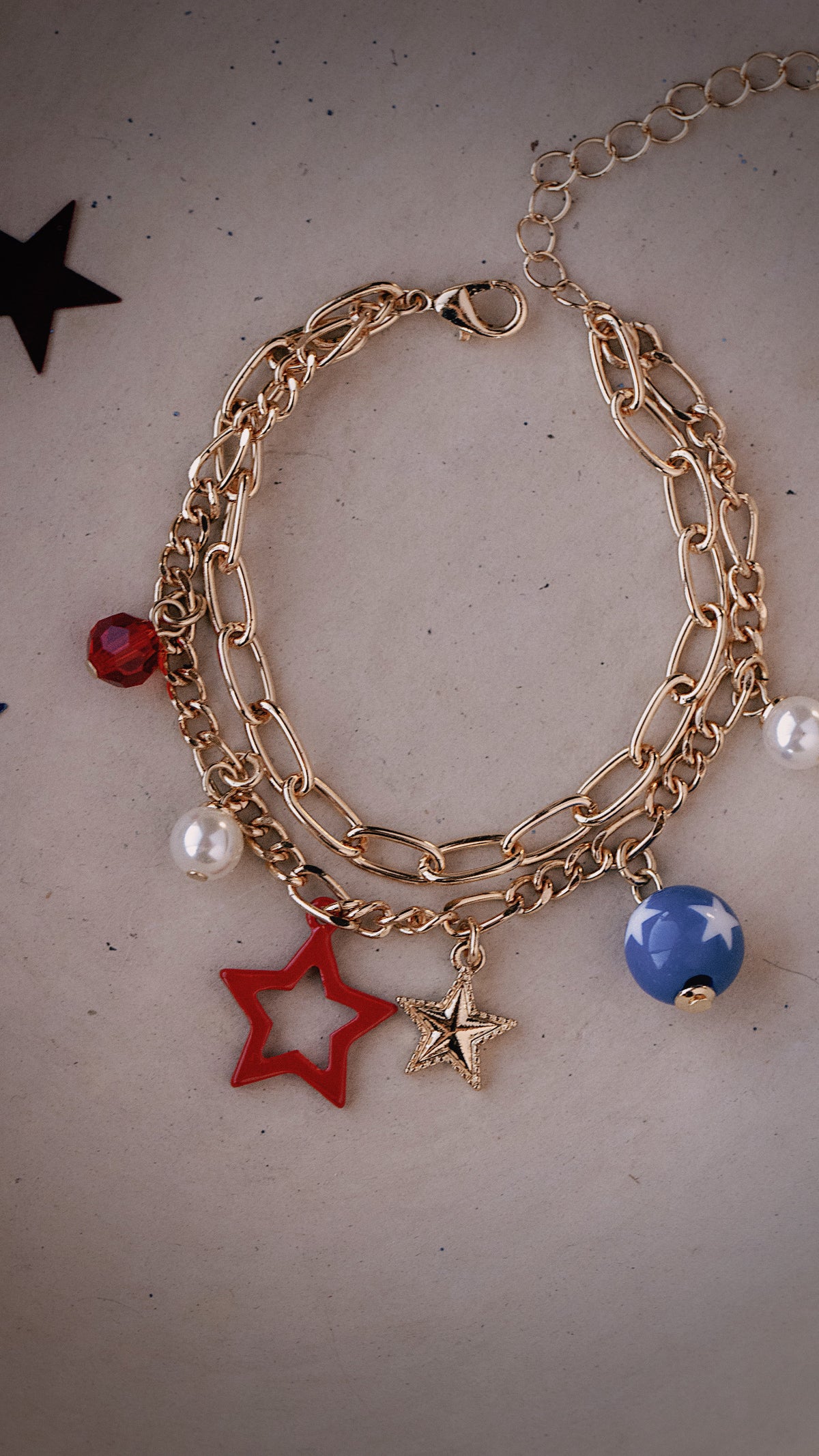 Red White and Pearls Charm Bracelet