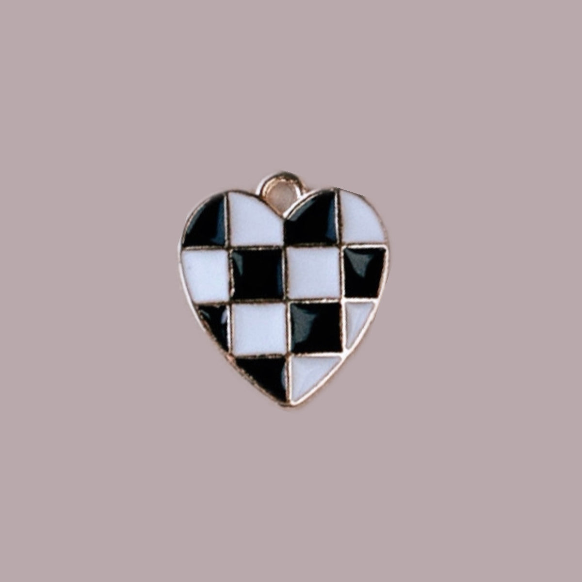 Checkered Black Enamel Heart Charm