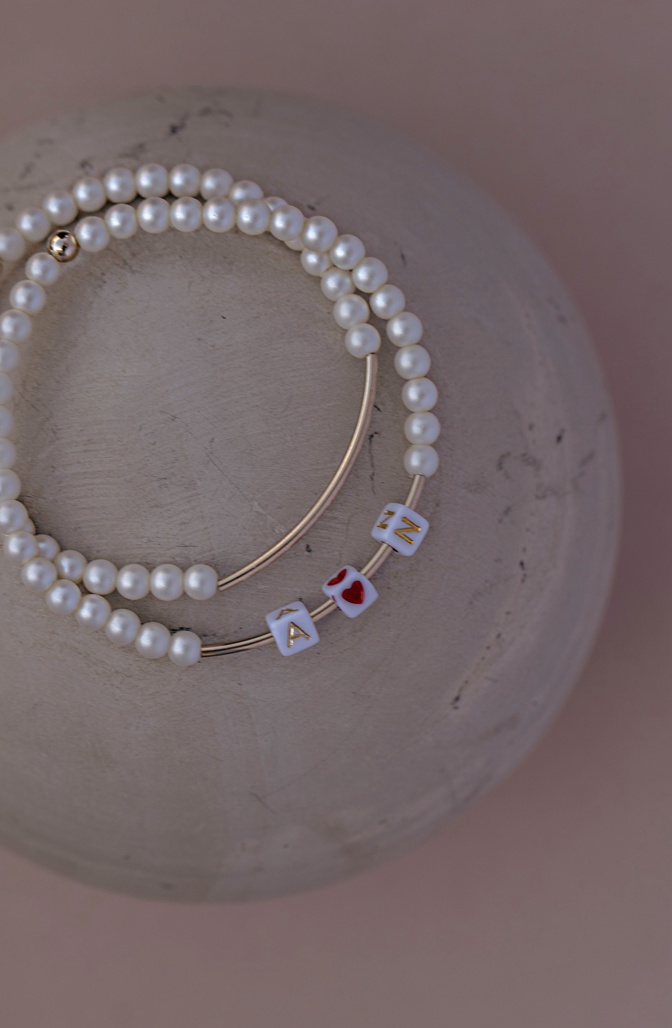 Floating Initial Pearl Bar Bracelet