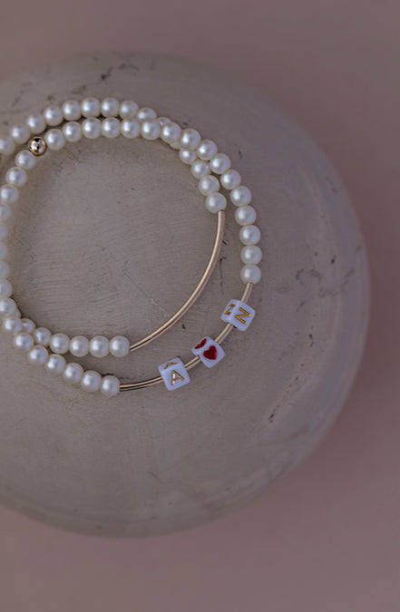 Floating Initial Pearl Bar Bracelet