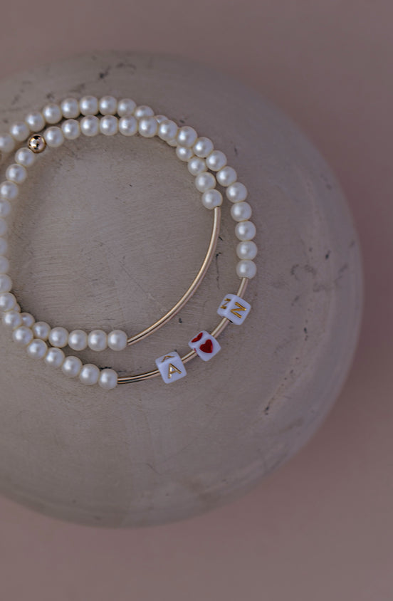 Floating Initial Pearl Bar Bracelet