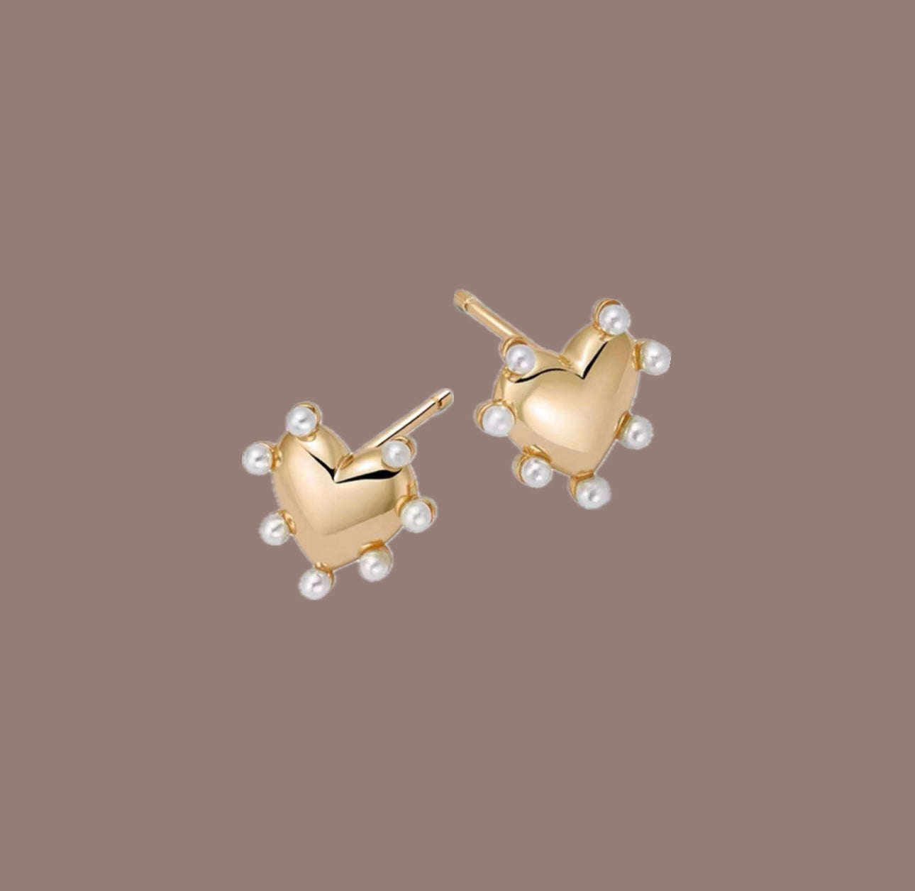 Dotted Pearl Heart Studs
