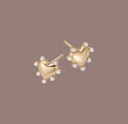 Dotted Pearl Heart Studs