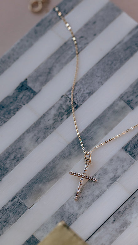 Solid Gold Diamond Cross Necklace - The Neon Cactus Studio