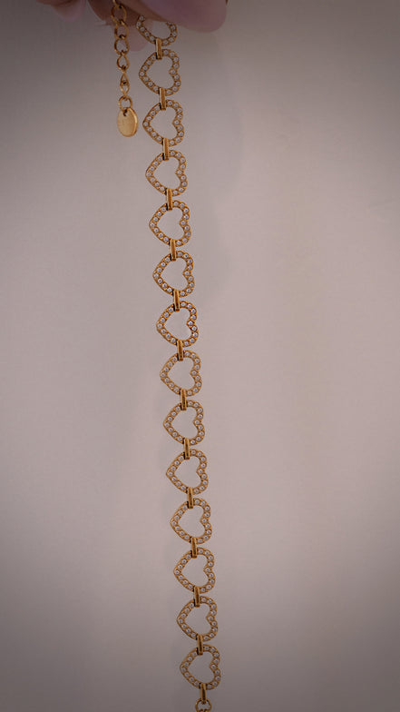 Pave Heart Link Bracelet