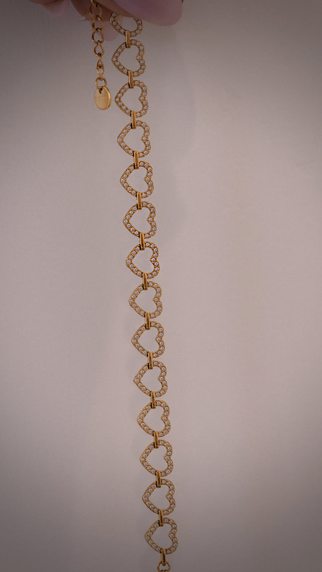 Pave Heart Link Bracelet