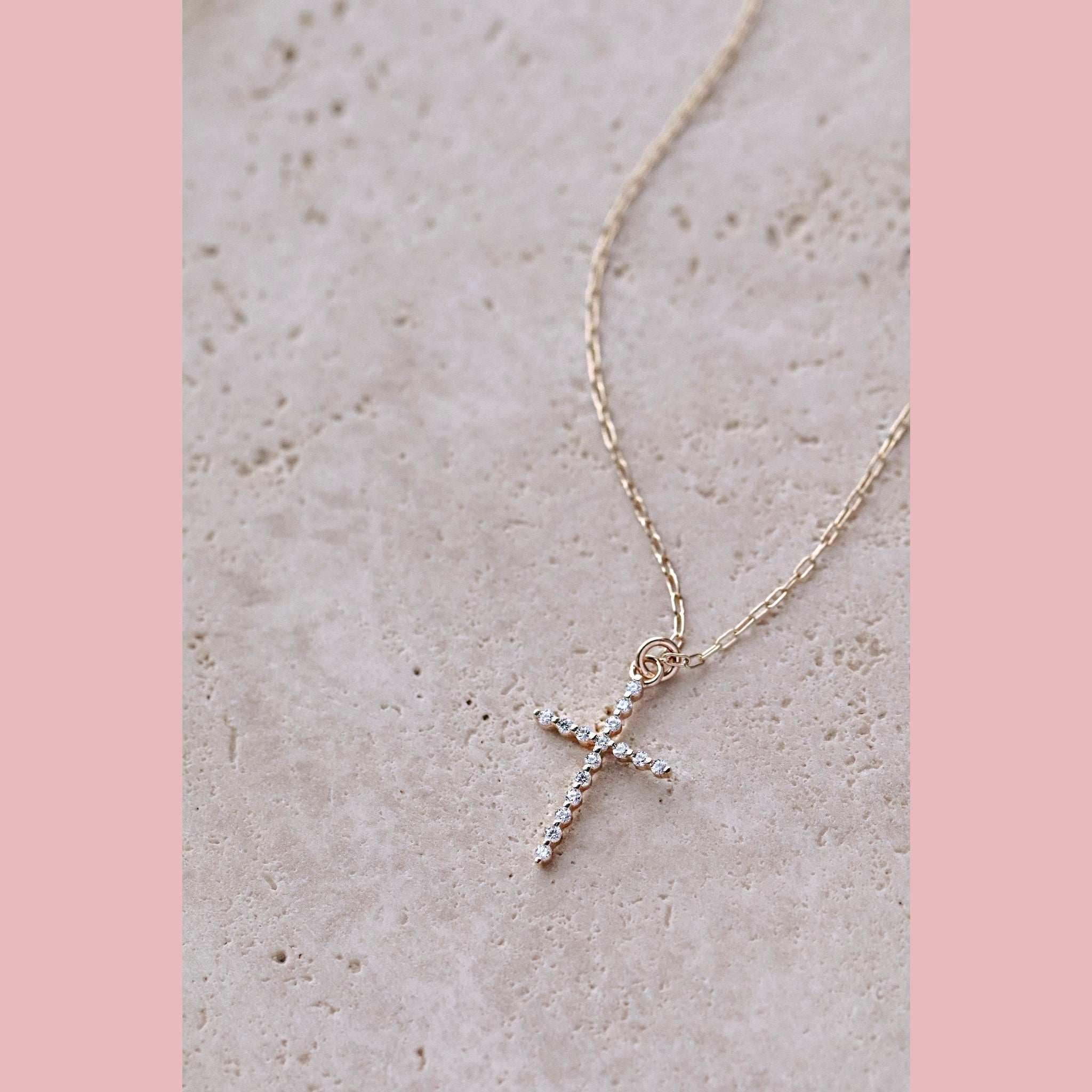 Solid Gold Diamond Cross Necklace - The Neon Cactus Studio