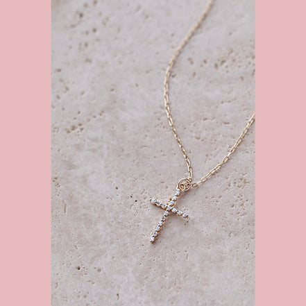 Solid Gold Diamond Cross Necklace - The Neon Cactus Studio