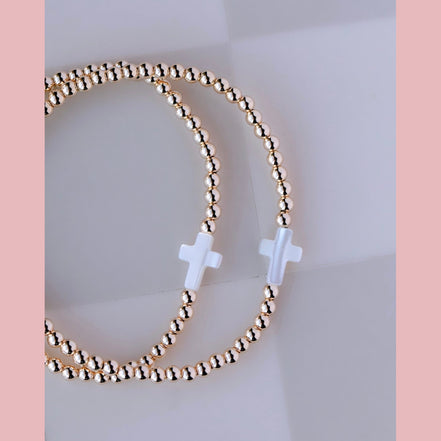 Mother of Pearl Sideway Cross Bracelet