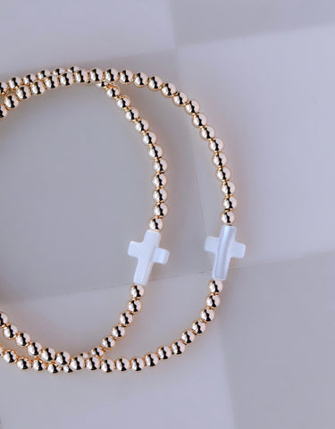 Mother of Pearl Sideway Cross Bracelet